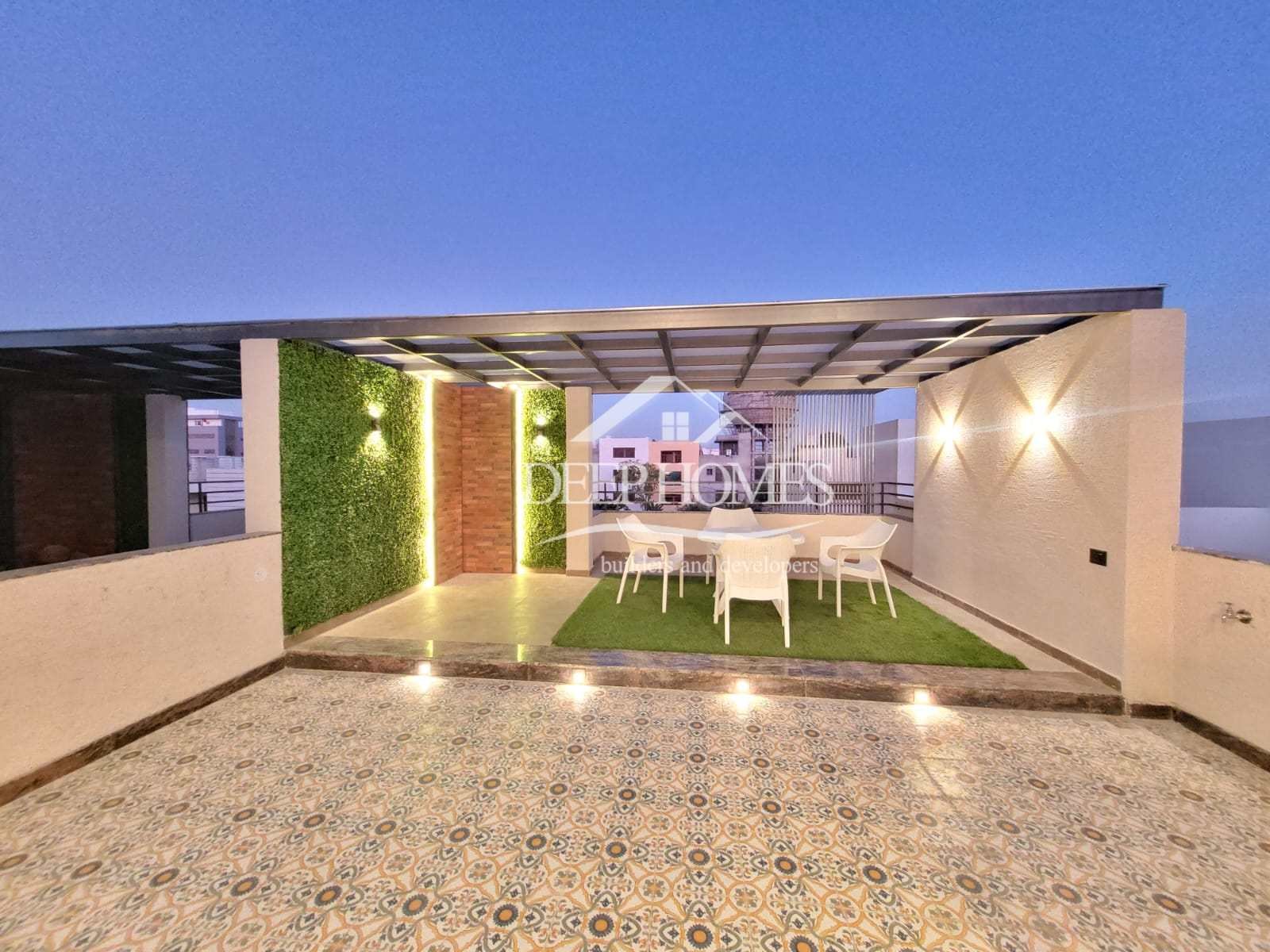 beautiful rooftop with sitting area